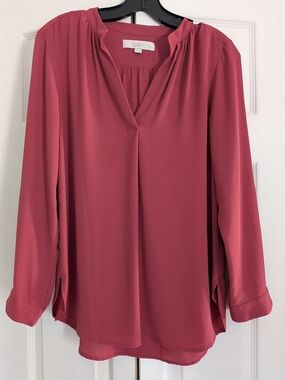 LOFT Rose Mauve V-Neck Long-Sleeve Blouse